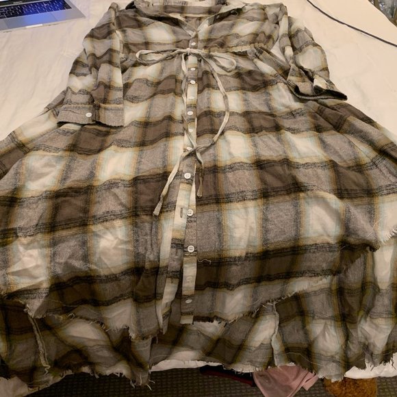 Plaid, Midi Asymmetric Button Down Dress - Picture 2 of 4